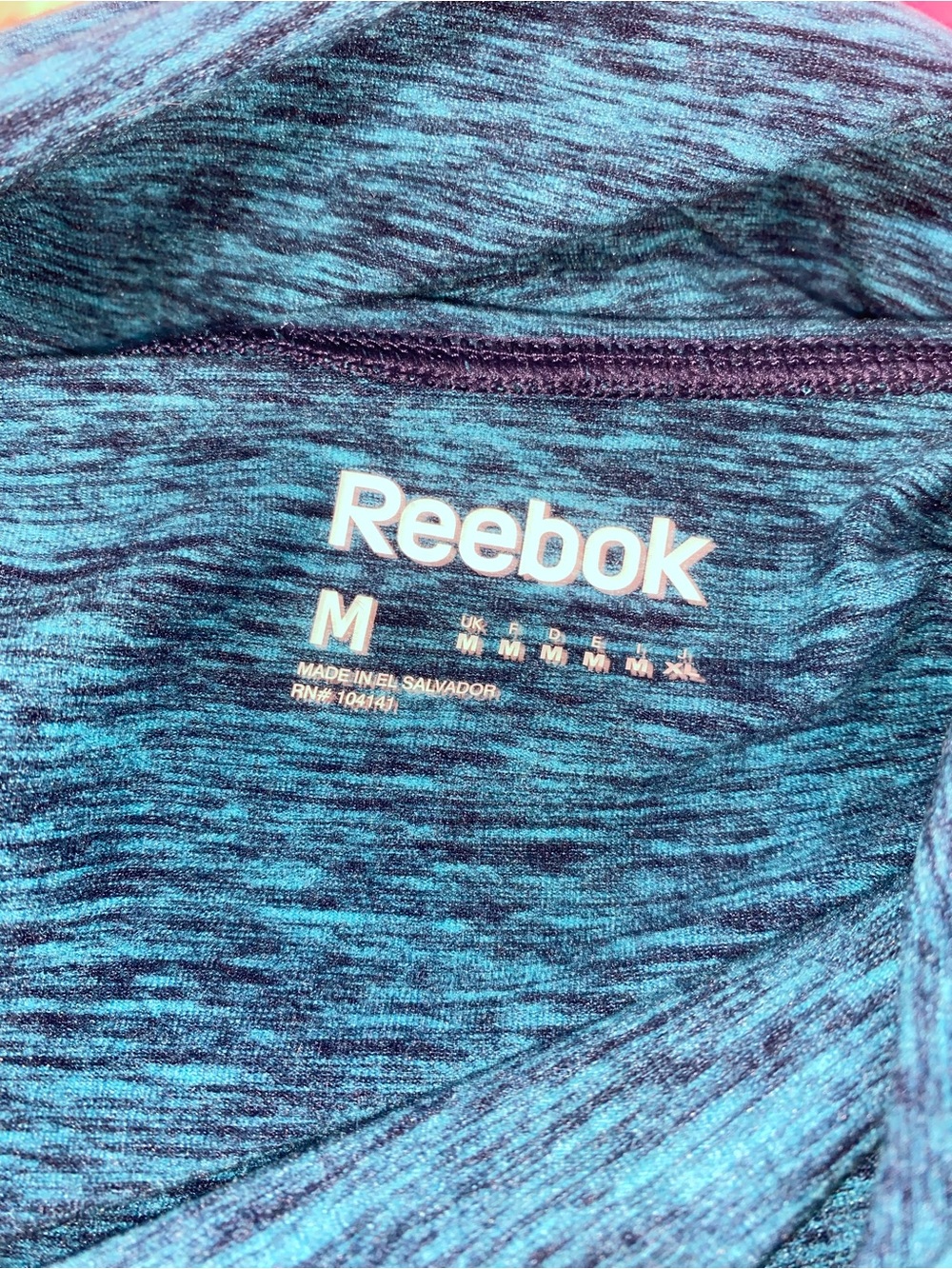 Reebok Space Dye Cowl Neck Pullover Sweatshirt Thumbholes Teal Blue Womens M - Picture 8 of 8